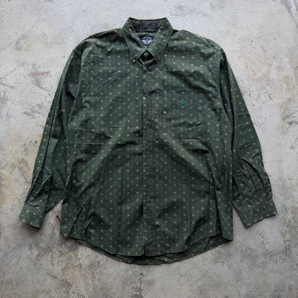Vintage 80s Levi's Dockers Western Shirt Green Geometric Print M